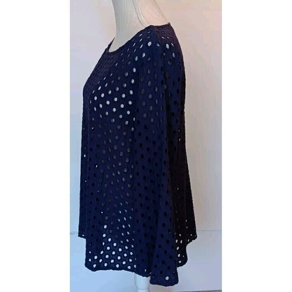 Simonton Says Women's Size L Navy Blue Cotton See-through Eyelet Blouse - Picture 2 of 7